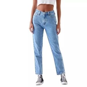 Pacsun Mom Jean Crescent Moon Design Light Wash High Rise Size 29